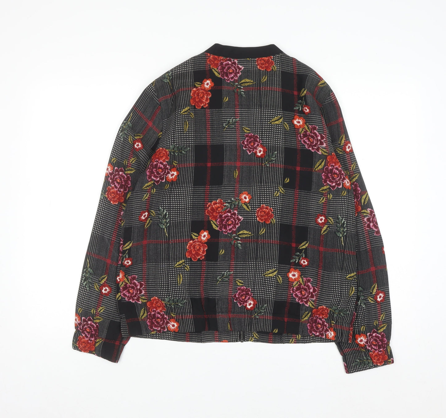 Christopher & Banks Women's Black Floral Check Bomber Jacket Size S