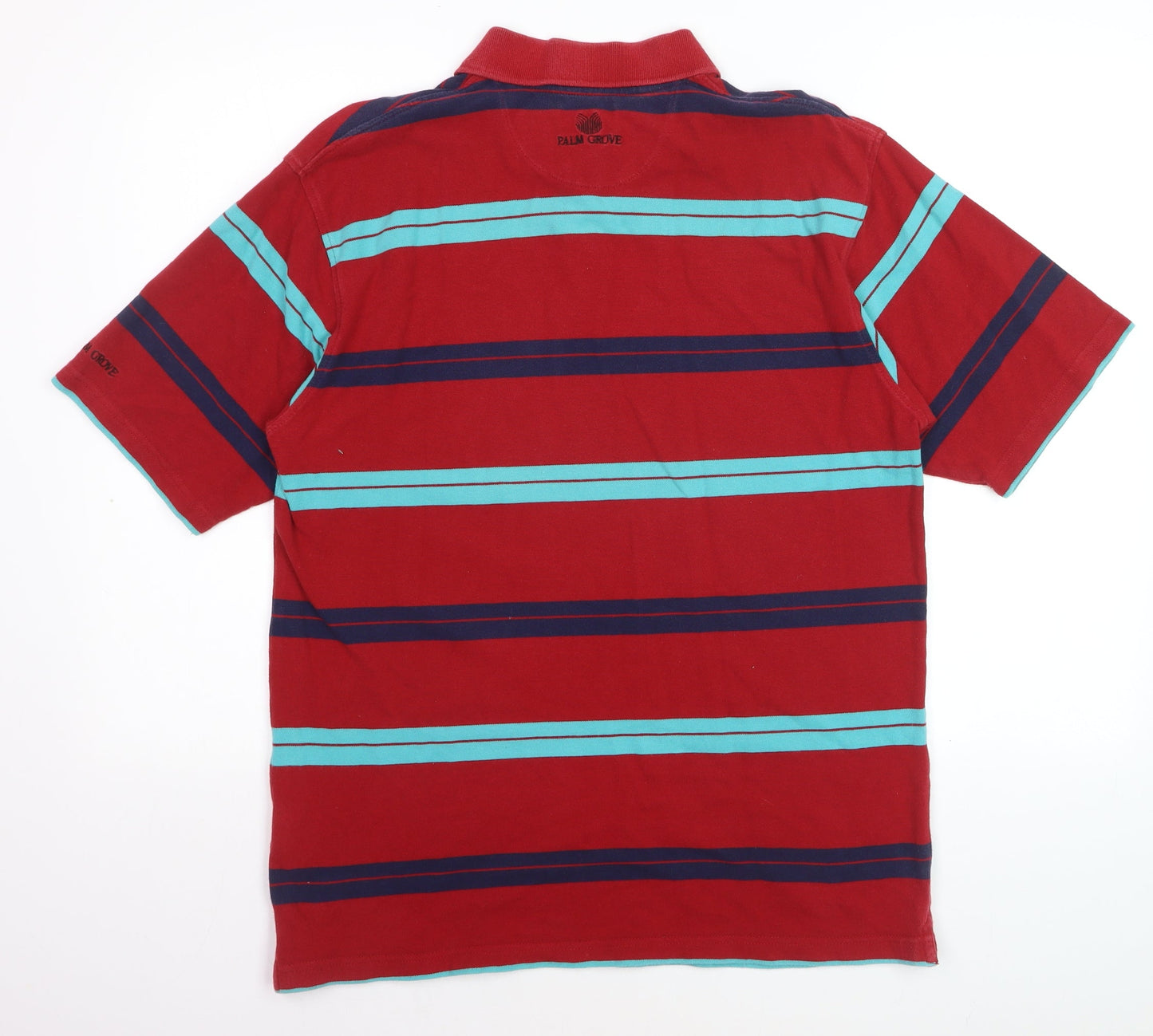 Palm Grove Men's Red Striped Collared Cotton Polo T-Shirt Size L
