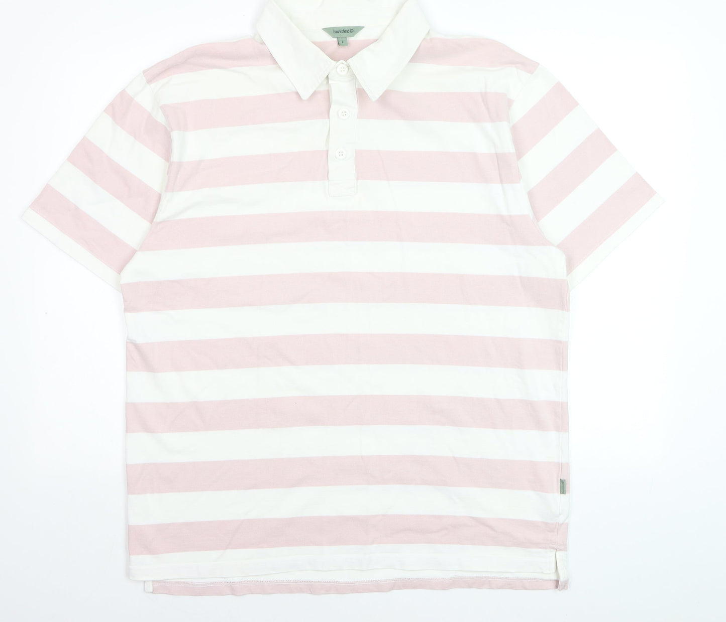 Hawkshead Mens Pink Stripe Cotton Polo Shirt Size L Short Sleeve