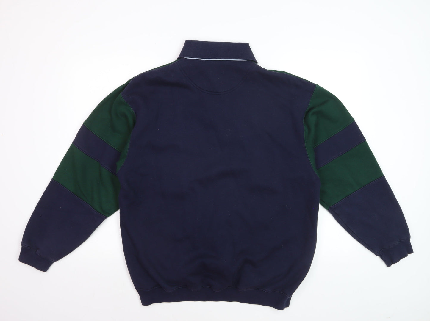 C&A Canda Men's Green & Navy Long Sleeve Polo Medium Classic Fit