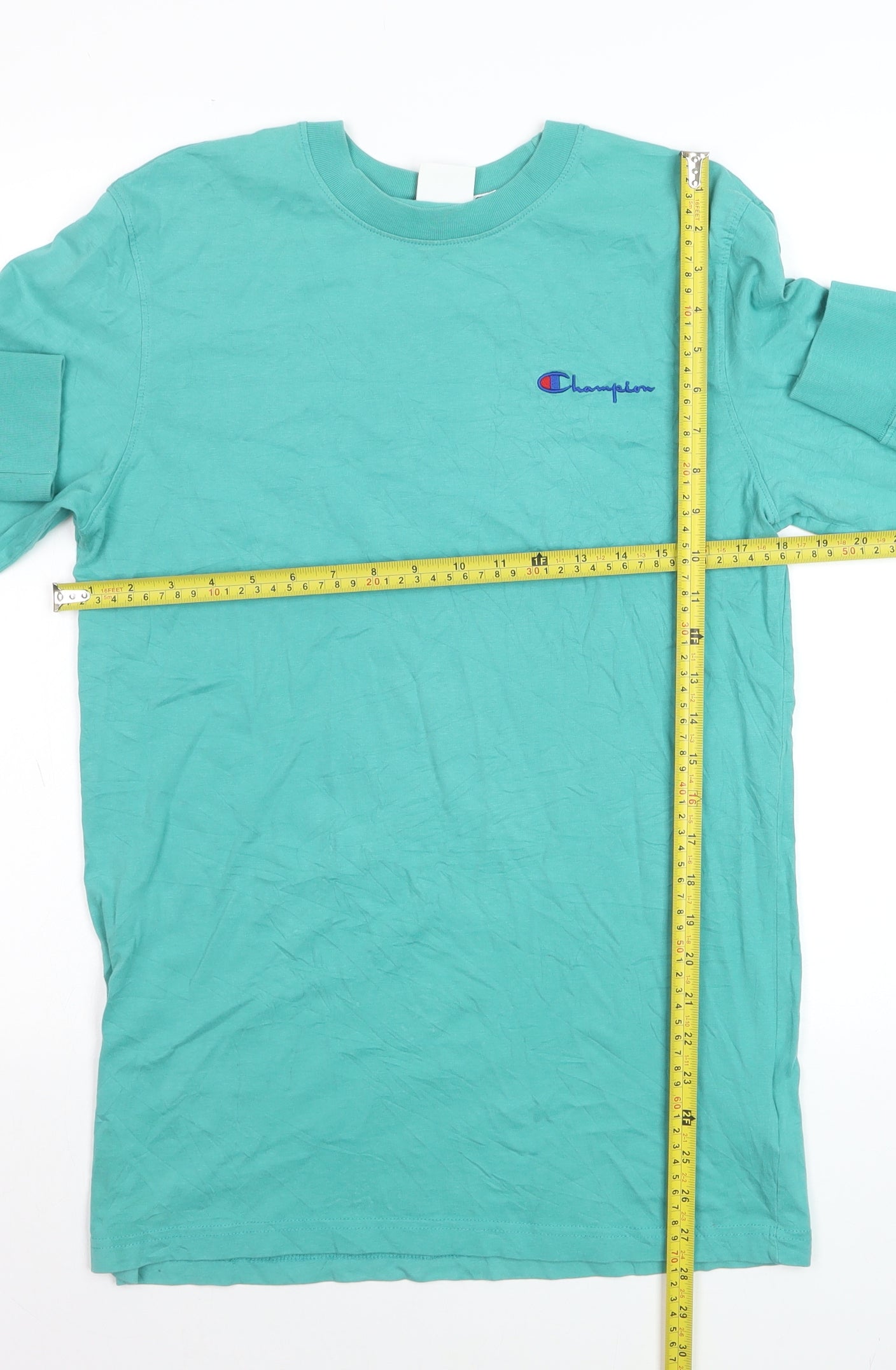 Champion Men's Green Long Sleeve Cotton Casual Top Size S