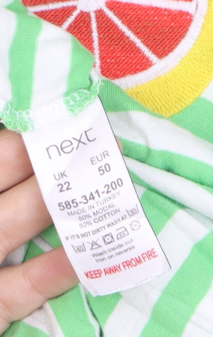 Next Women’s Green White Striped Crew Neck T-Shirt Size 22