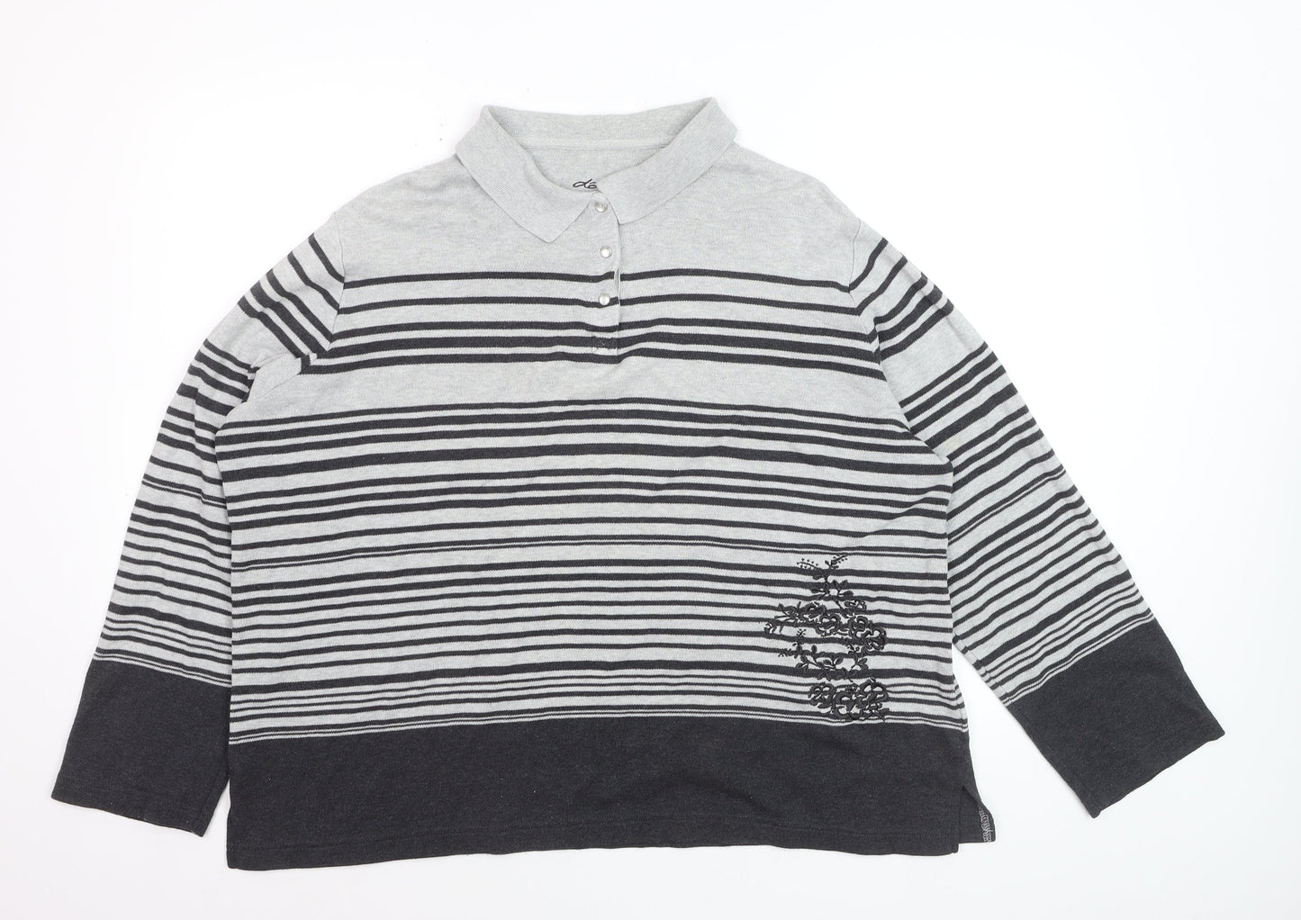 Dash Women Grey Striped Collared Henley Jumper Size 20