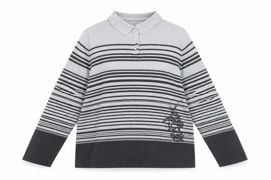 Dash Women Grey Striped Collared Henley Jumper Size 20