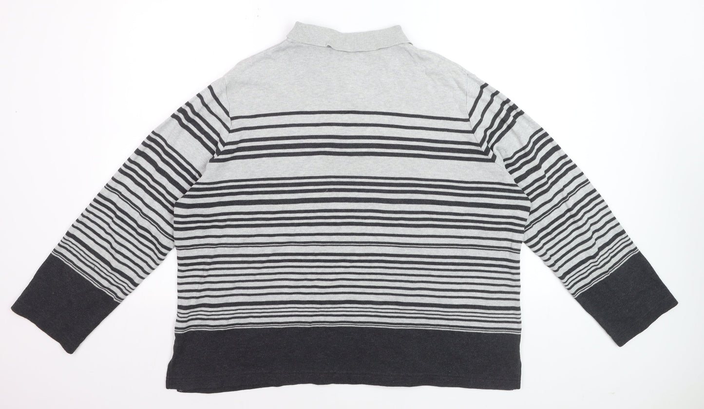 Dash Women Grey Striped Collared Henley Jumper Size 20