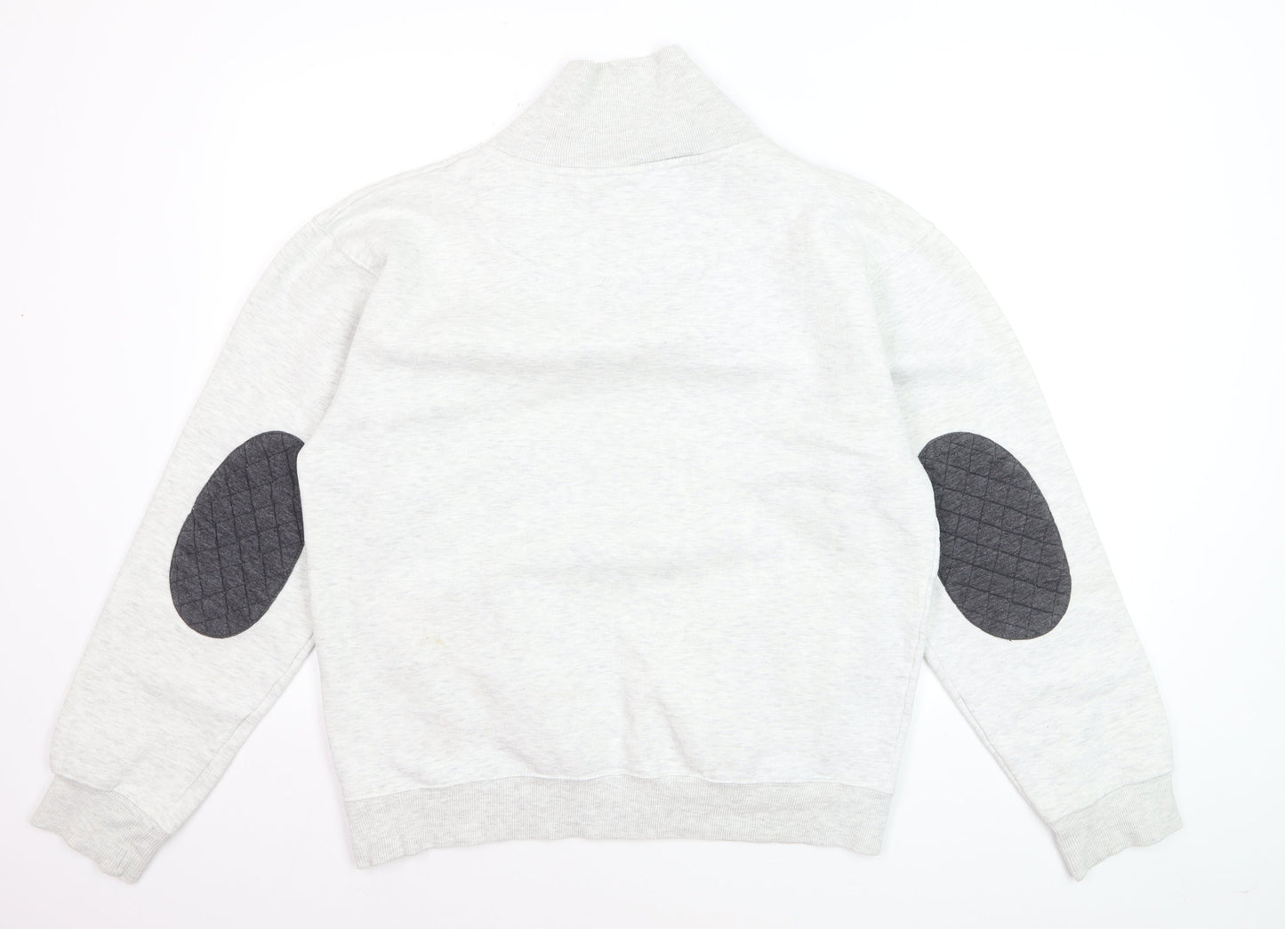 D-Rock Men's Grey Collared Pullover Jumper L Quilted Elbow Patch
