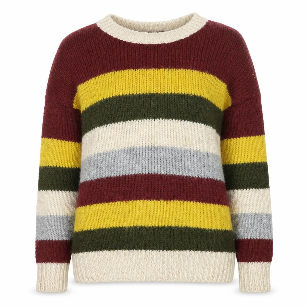 Tu Women Beige Multicoloured Size 12 Striped Crew Neck Jumper