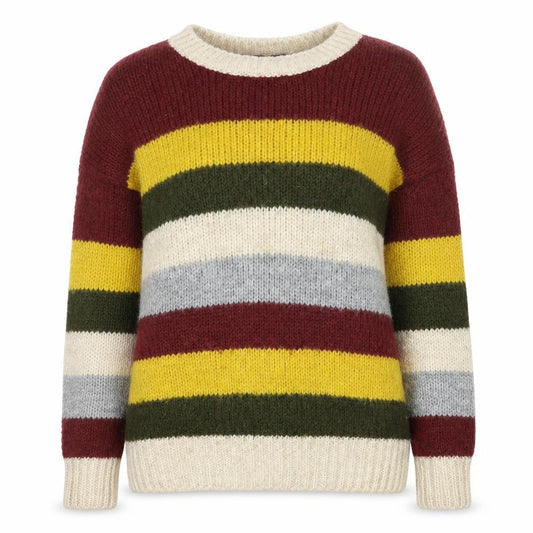 Tu Women Beige Multicoloured Size 12 Striped Crew Neck Jumper