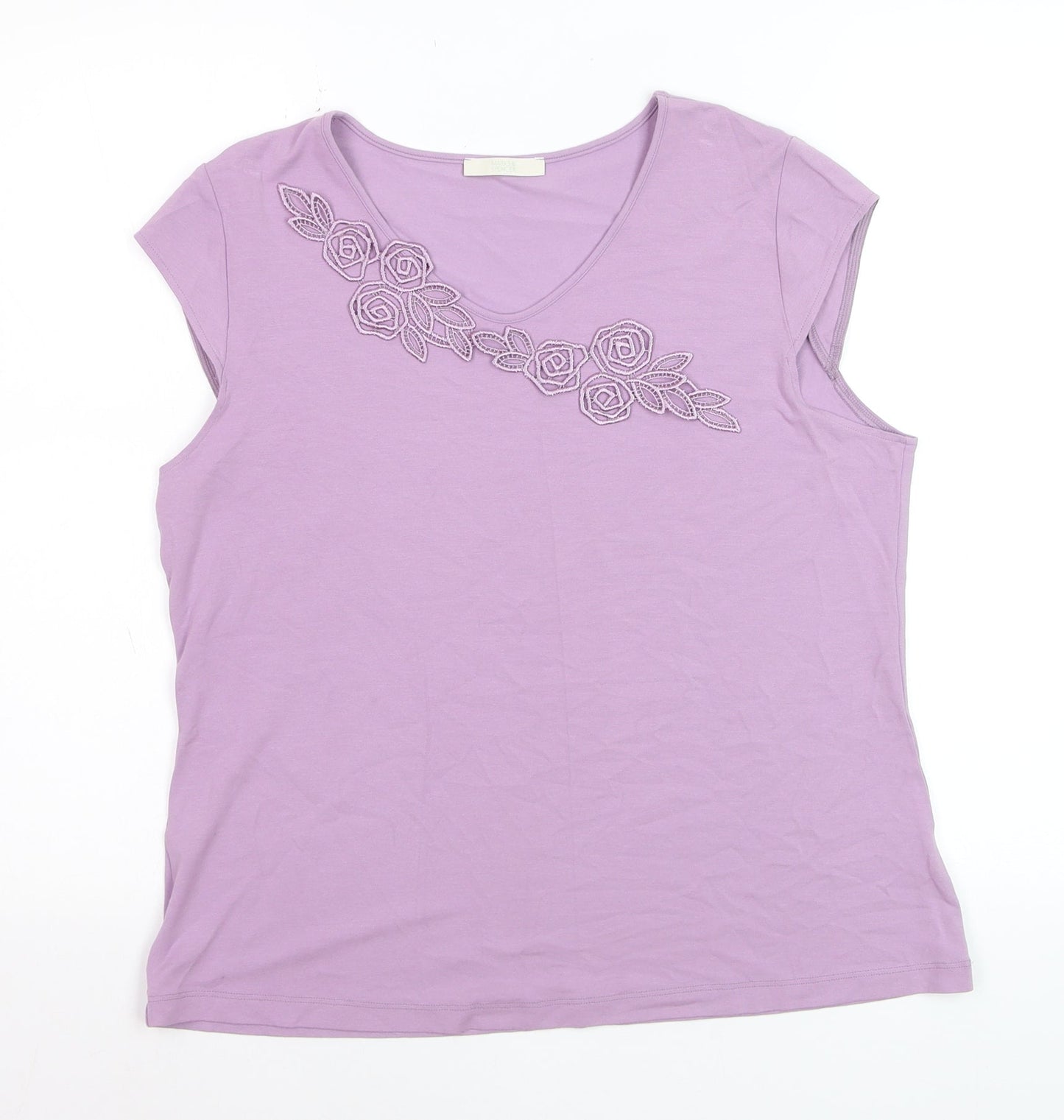 Marks and Spencer Womens Purple Embroidered V-Neck Sleeveless T-Shirt Size 18
