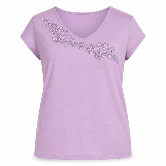 Marks and Spencer Womens Purple Embroidered V-Neck Sleeveless T-Shirt Size 18