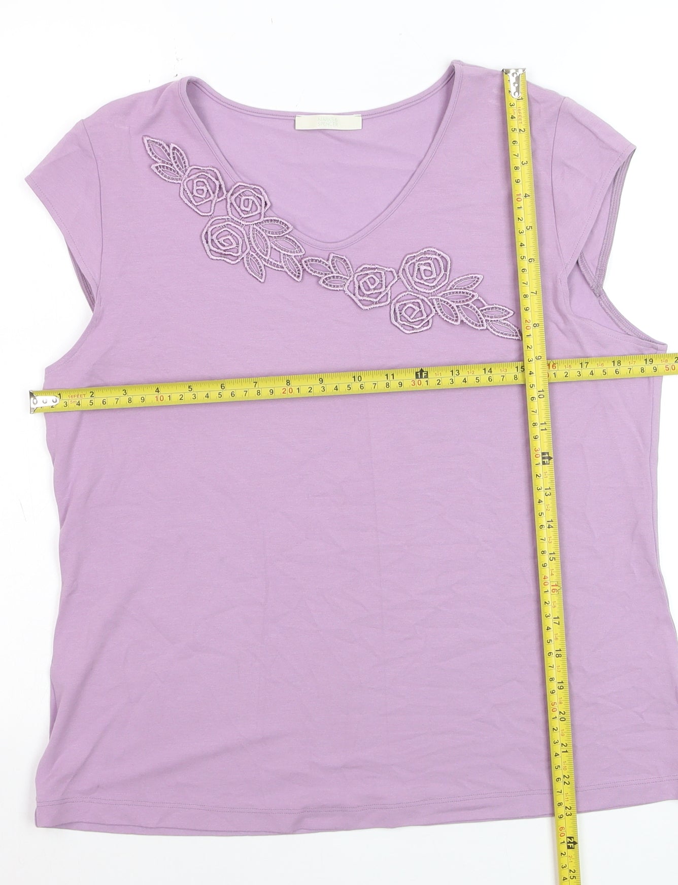 Marks and Spencer Womens Purple Embroidered V-Neck Sleeveless T-Shirt Size 18