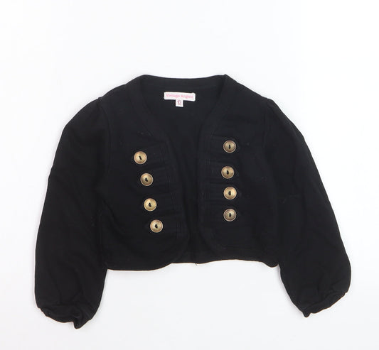 Vintage Angels Girls Black Cotton Shrug with Gold Buttons Age 3