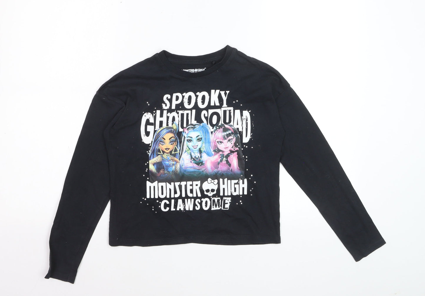 Girls Monster High Black Long Sleeve T-Shirt 10-11 Years Spooky Graphic Top