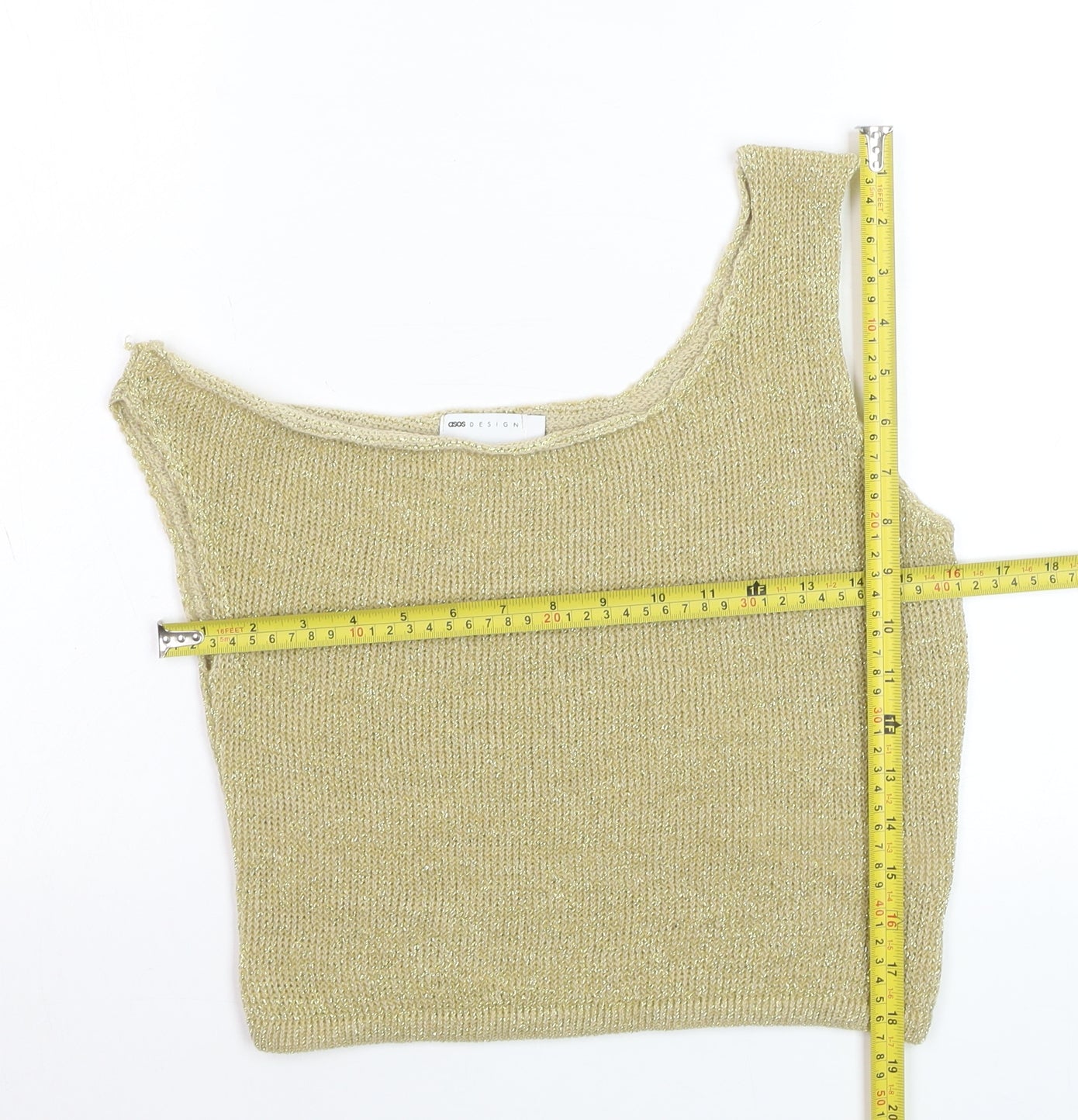 ASOS DESIGN Women's Gold One Shoulder Cropped Tank Top Size S