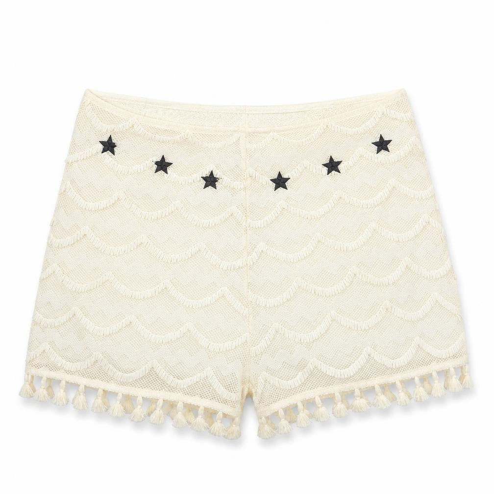Glamorous Women Ivory Tasselled Lace Shorts Lined Size L