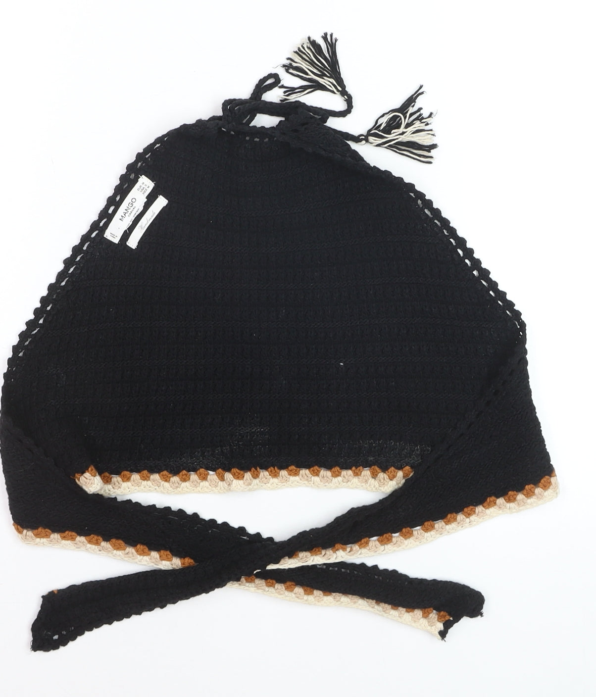 Mango Women Black Crochet Halter Handmade Tank Top Size 10