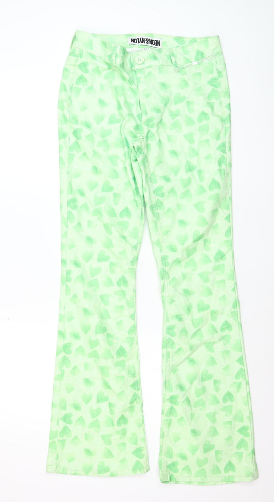 NEON & NYLON Women's Green Heart Print Flared Jeans M 32