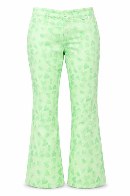 NEON & NYLON Women's Green Heart Print Flared Jeans M 32