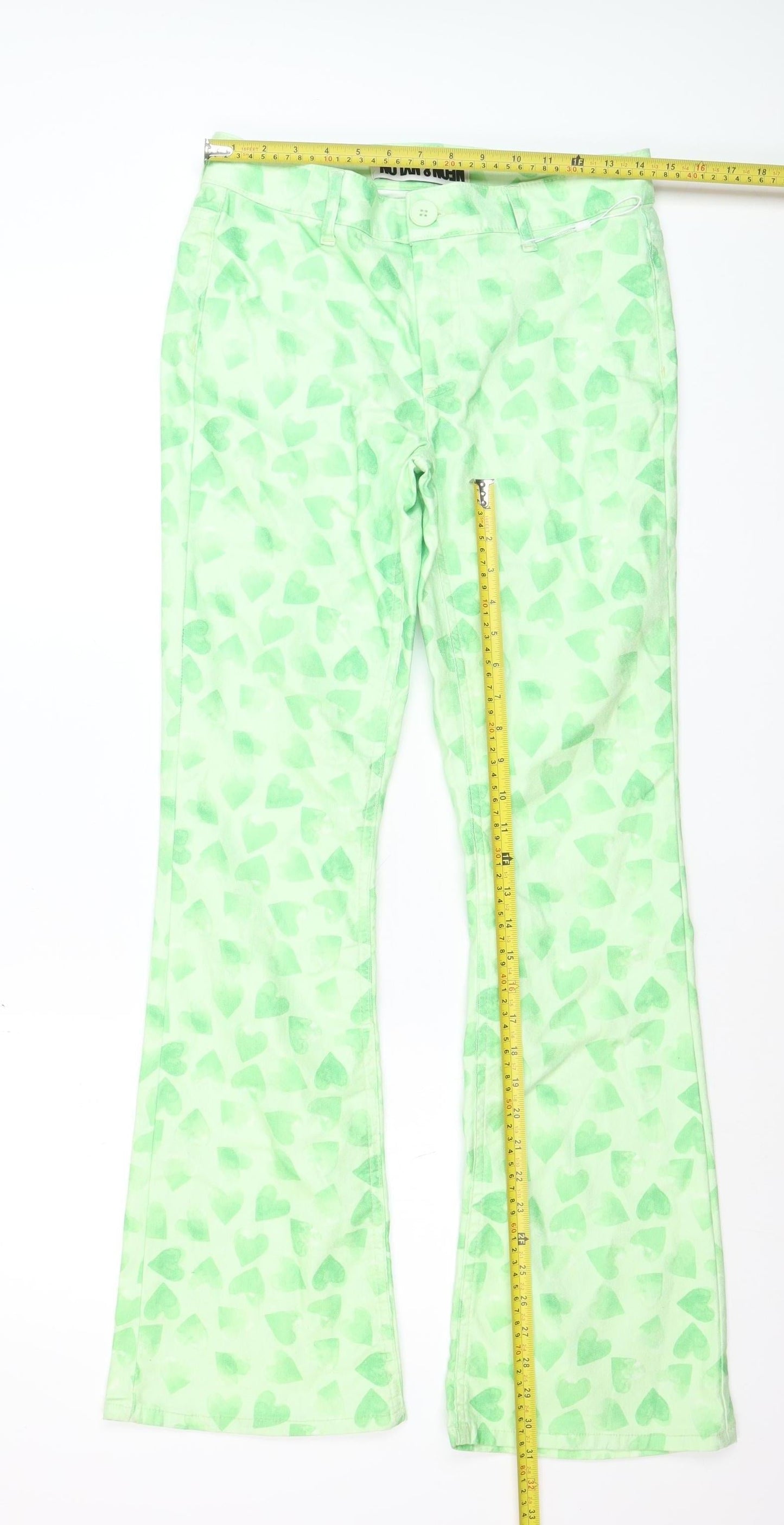 NEON & NYLON Women's Green Heart Print Flared Jeans M 32