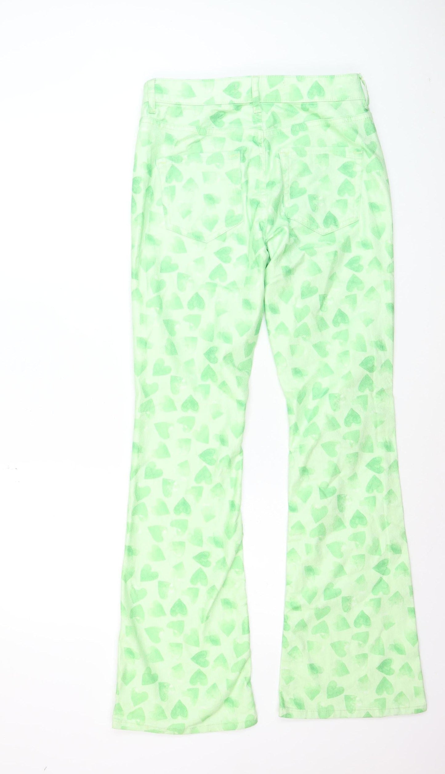 NEON & NYLON Women's Green Heart Print Flared Jeans M 32