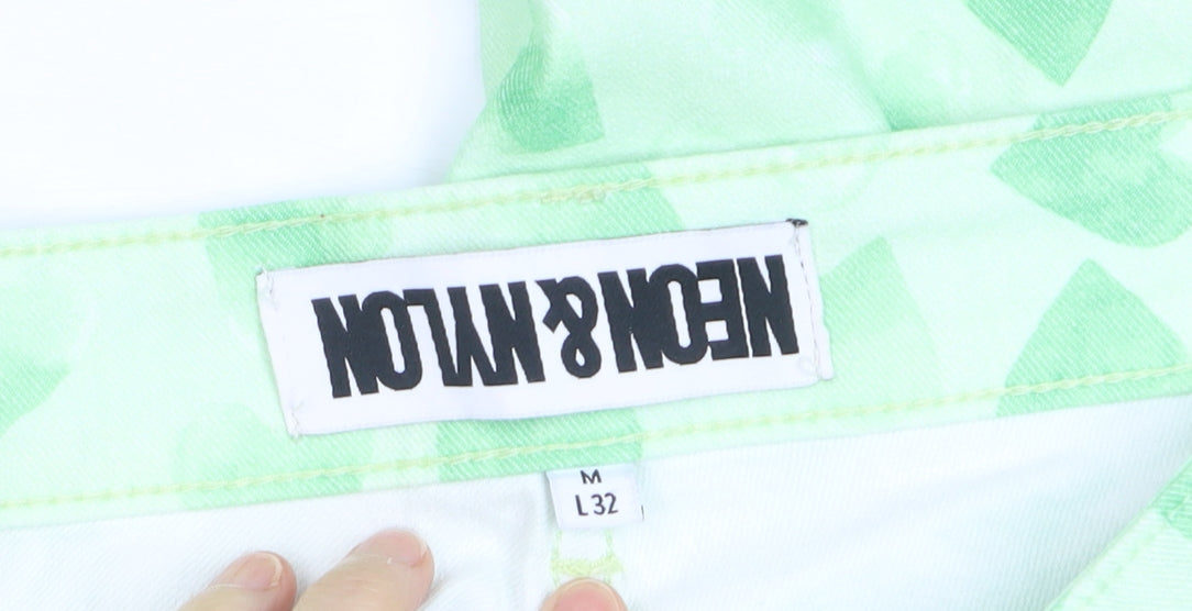 NEON & NYLON Women's Green Heart Print Flared Jeans M 32