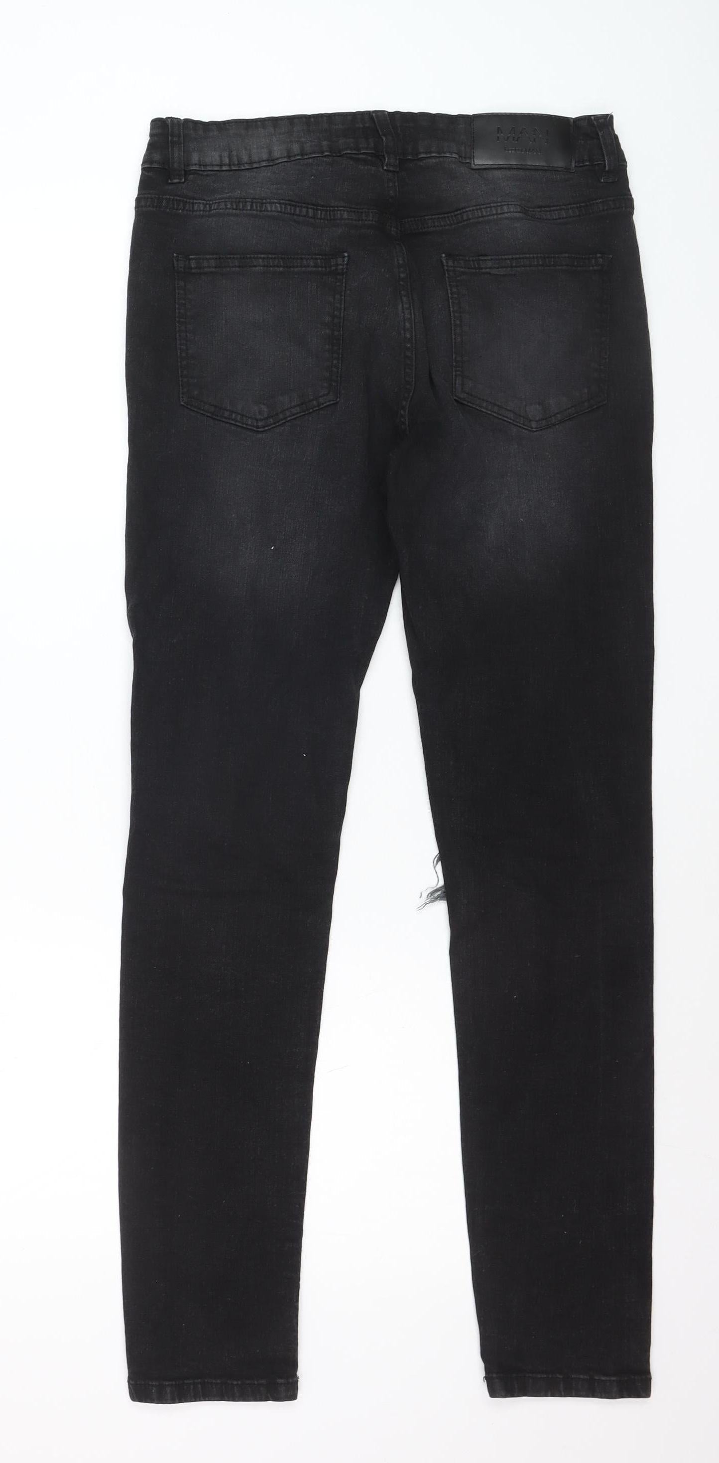 boohooMAN Men's Black Distressed Skinny Jeans Size 32 Slim Fit Denim