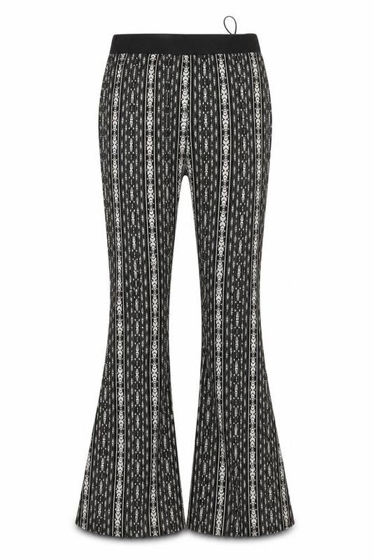 QED London Women’s Black Geometric Flared Trousers Size 8
