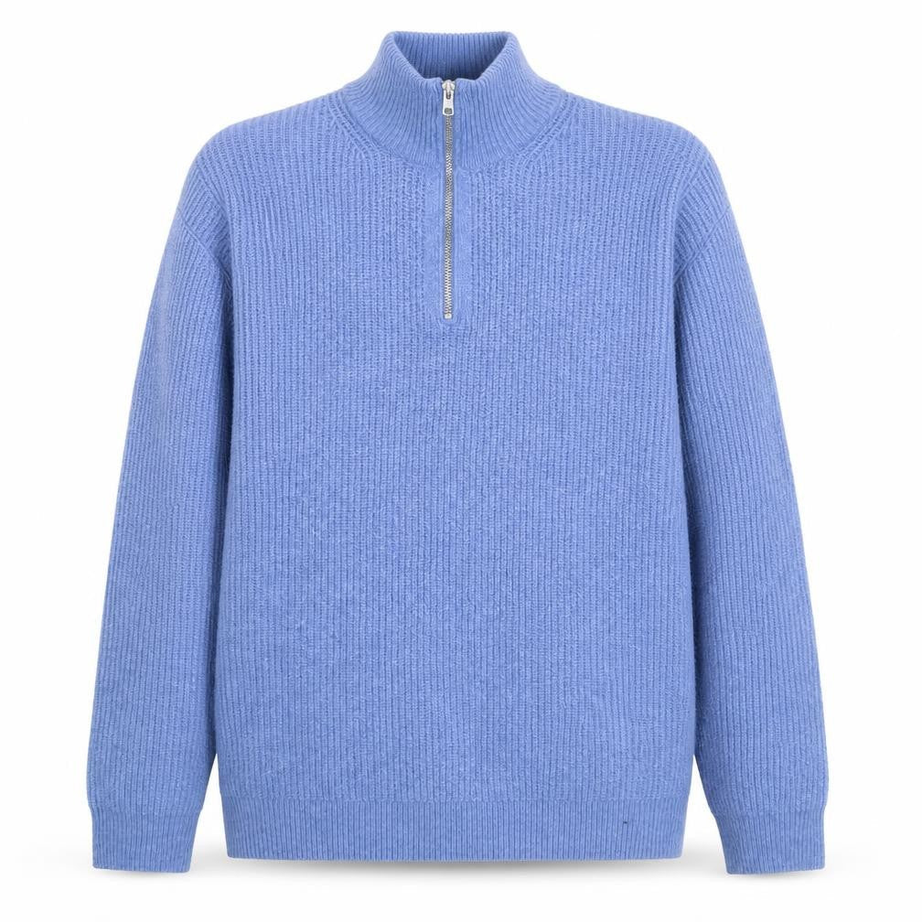 Easy Men's Blue 1/2 Zip High Neck Ribbed Knit Jumper M
