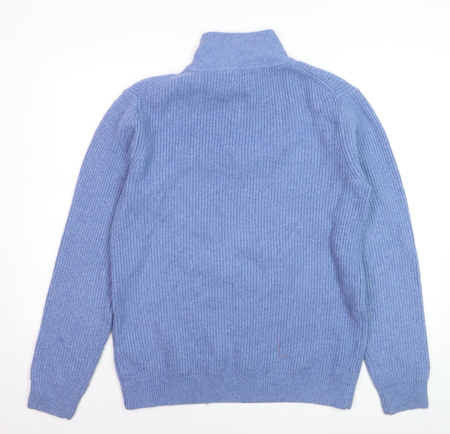 Easy Men's Blue 1/2 Zip High Neck Ribbed Knit Jumper M