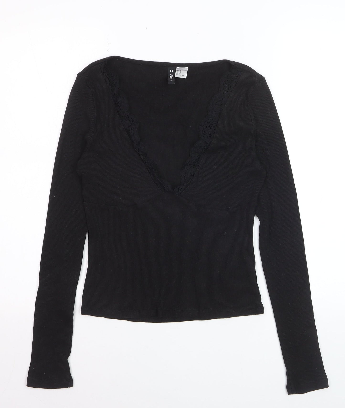 H&M Divided Women’s Black Cropped Long Sleeve V-Neck Top Size 12
