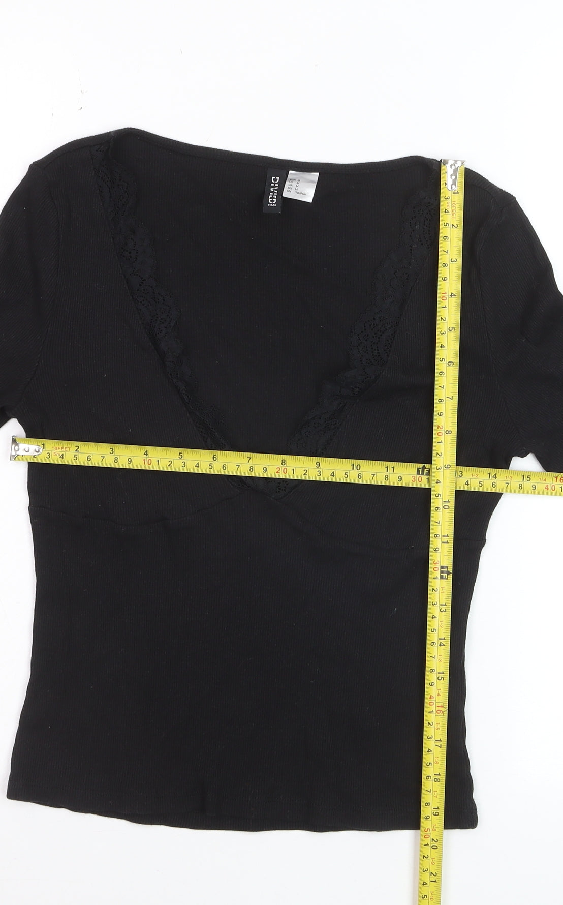 H&M Divided Women’s Black Cropped Long Sleeve V-Neck Top Size 12