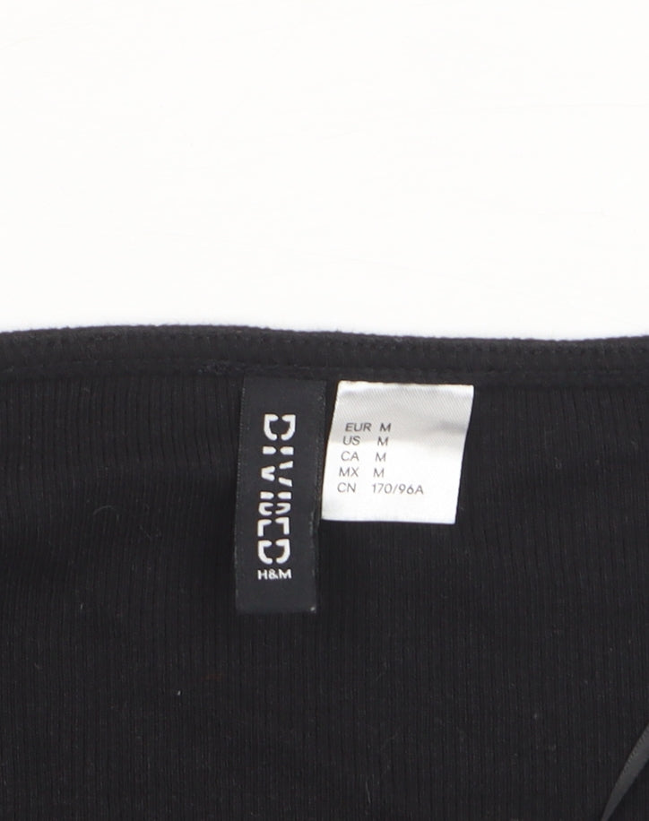 H&M Divided Women’s Black Cropped Long Sleeve V-Neck Top Size 12