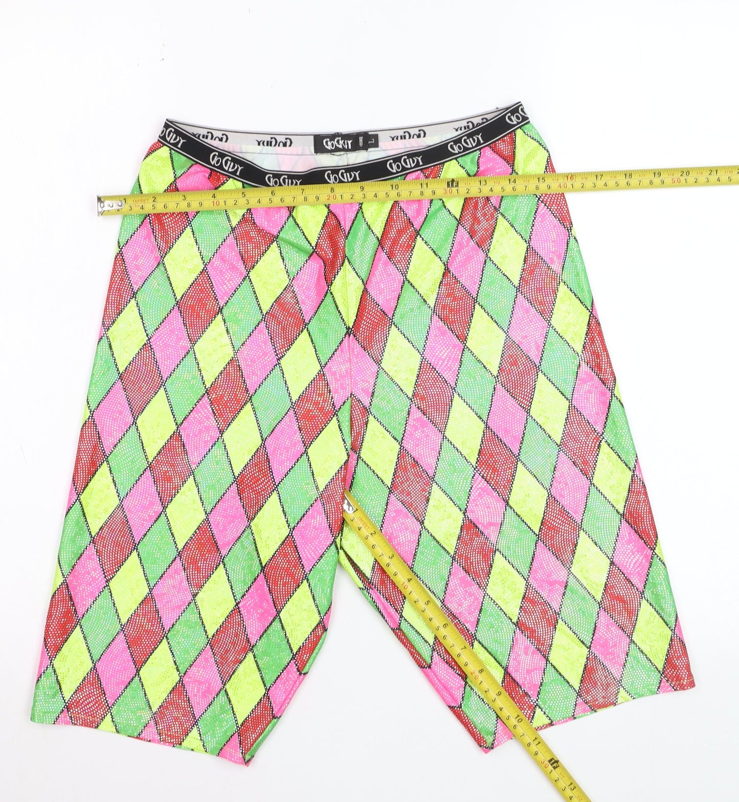 Go Guy Womens Multicoloured Argyle Biker Shorts Size L Festival Wear