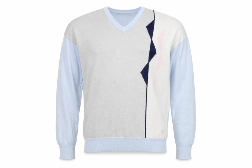 Farah Mens Light Blue Geometric V-Neck Acrylic Jumper L
