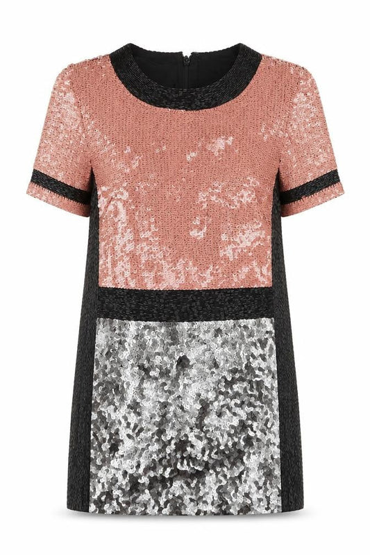 French Connection Women's Multicoloured Sequin Shift Dress Size 8