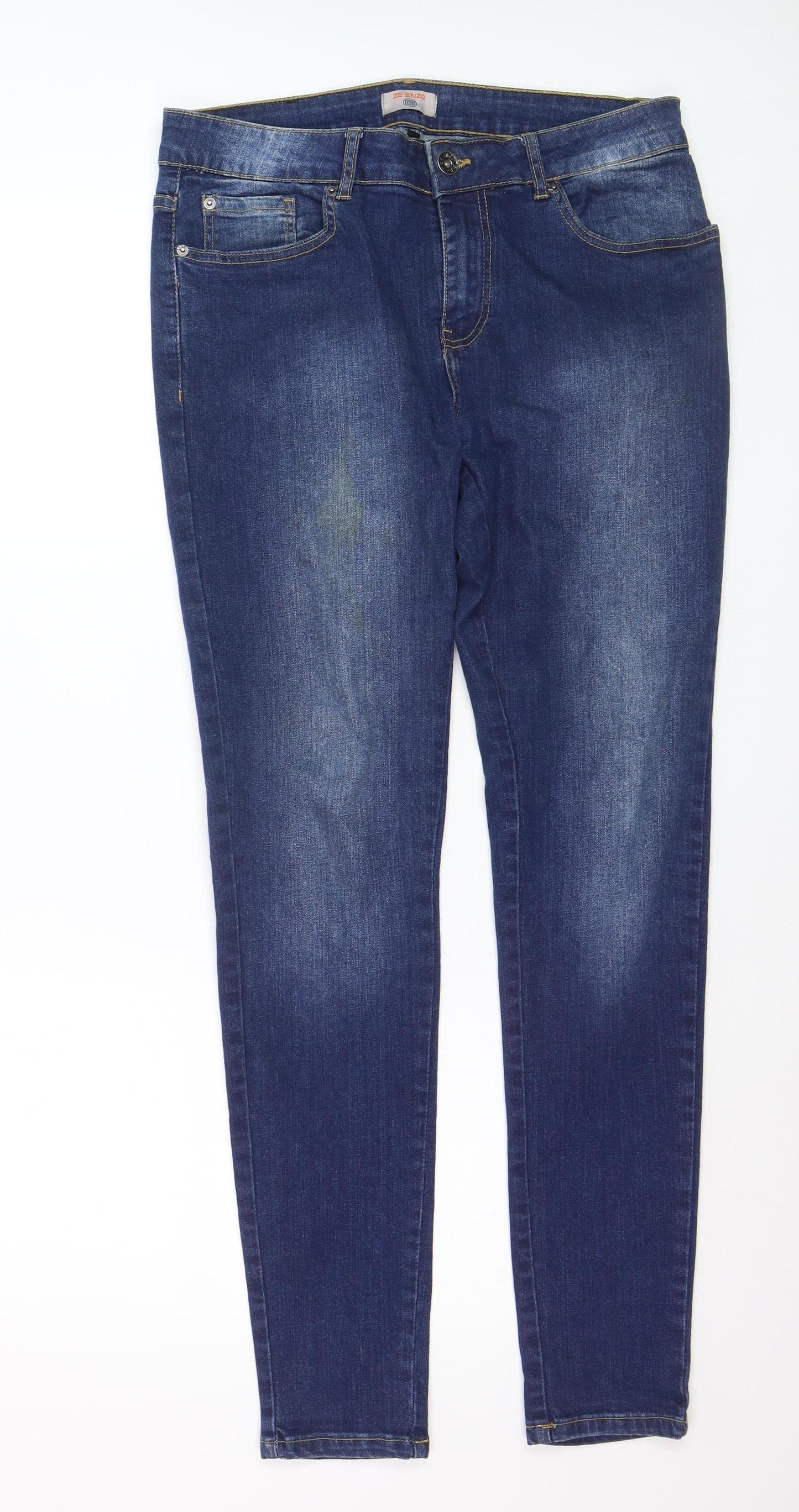 Zeenzo Men's Blue Slim Fit 32R Skinny Stretch Denim Jeans