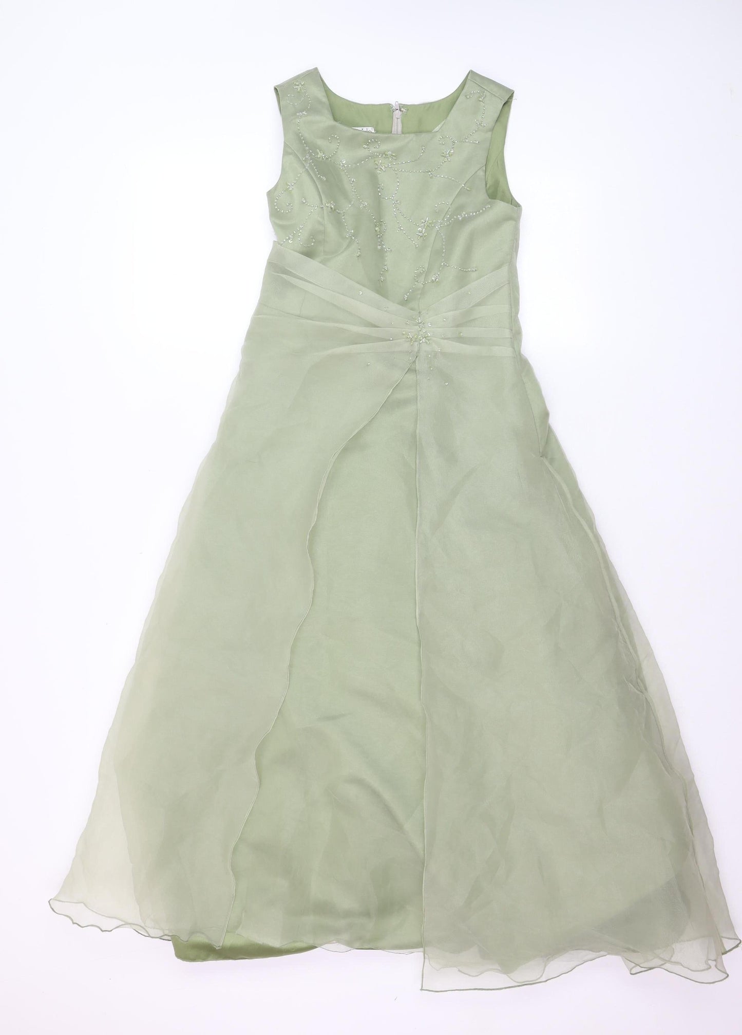 True Bride Girls Green Long Beaded Formal Ball Gown Dress Size 9 Years