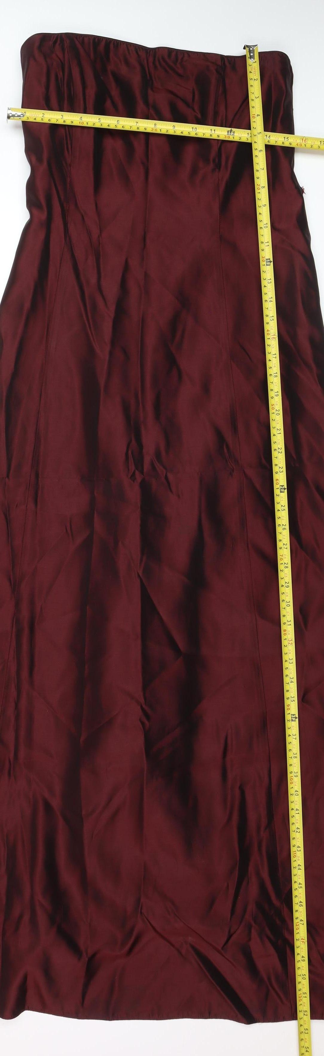 BHS Women Red Long Strapless Satin A-Line Dress Size 12