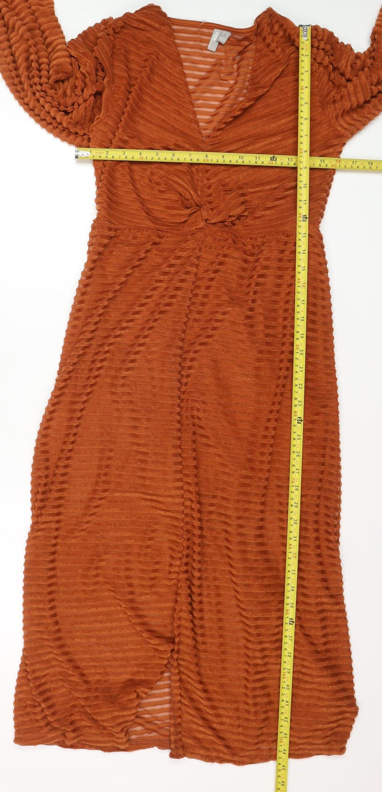 ASOS Women’s Brown Midi Wrap Dress Size 10 Long Sleeve V-Neck