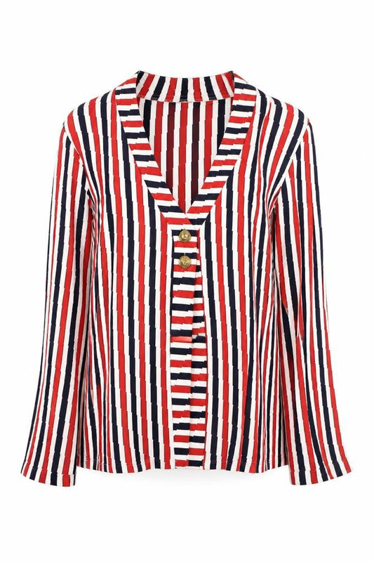 M.47 Modas Womens Multicoloured Striped V-Neck Blouse Size L