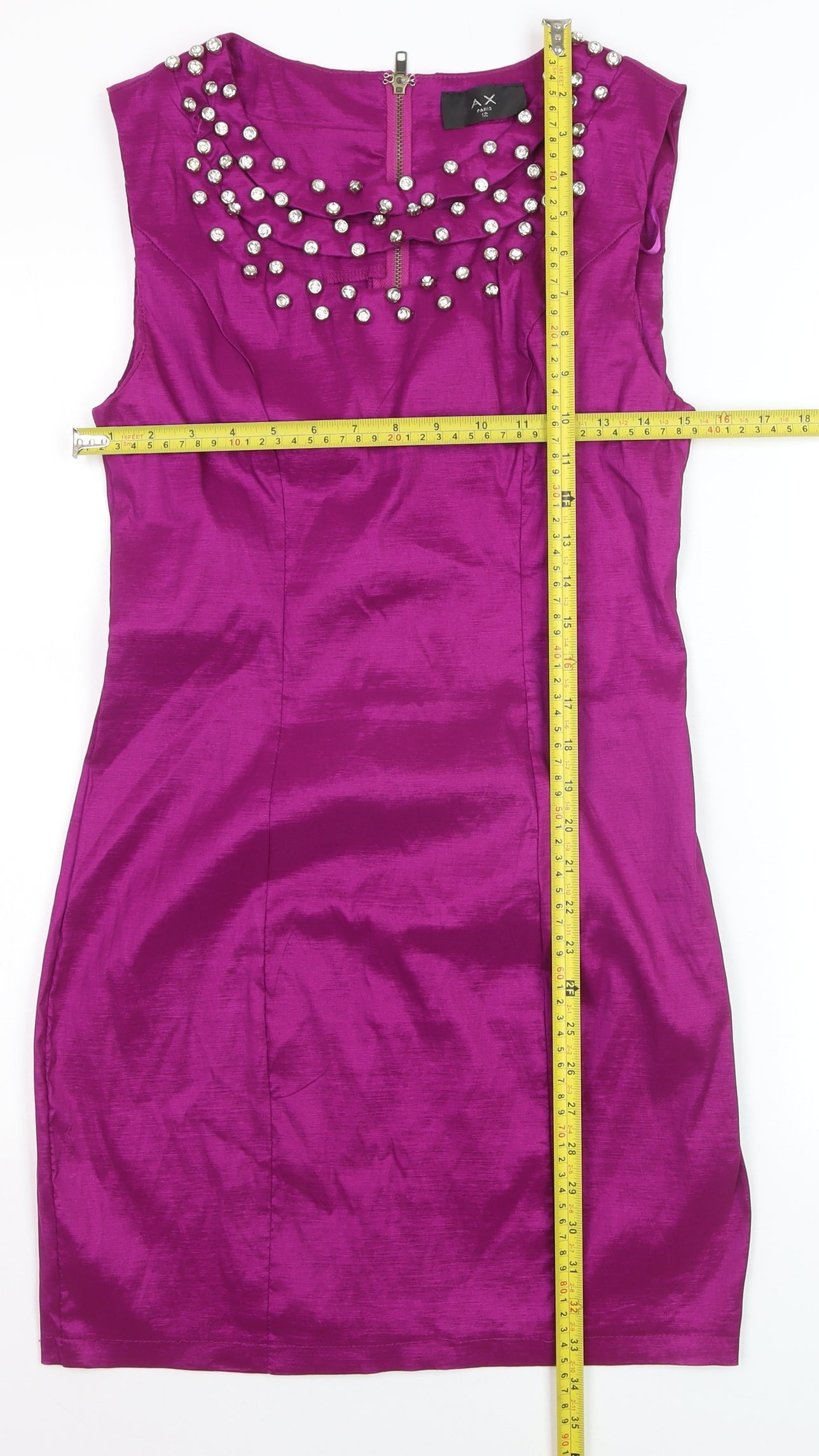 AX Paris Women’s Purple Beaded Bodycon Dress Size 12 Sleeveless Partywear