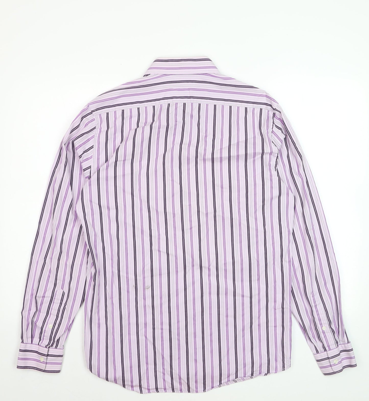 Marks and Spencer Autograph Men's Purple Striped Cotton Long Sleeve Shirt 15.5 Regular Fit