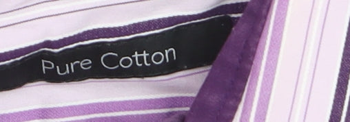 Marks and Spencer Autograph Men's Purple Striped Cotton Long Sleeve Shirt 15.5 Regular Fit