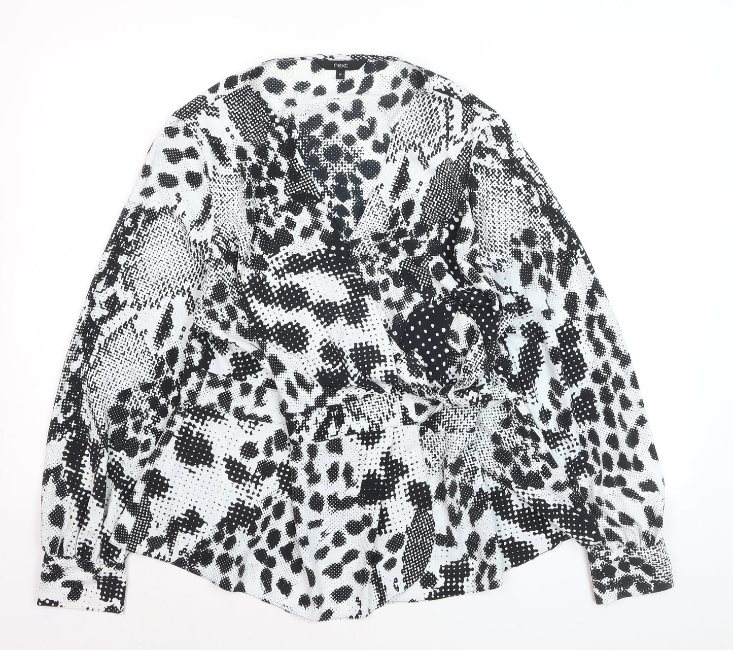 Next Womens Black Animal Print V-Neck Wrap Blouse Size 16