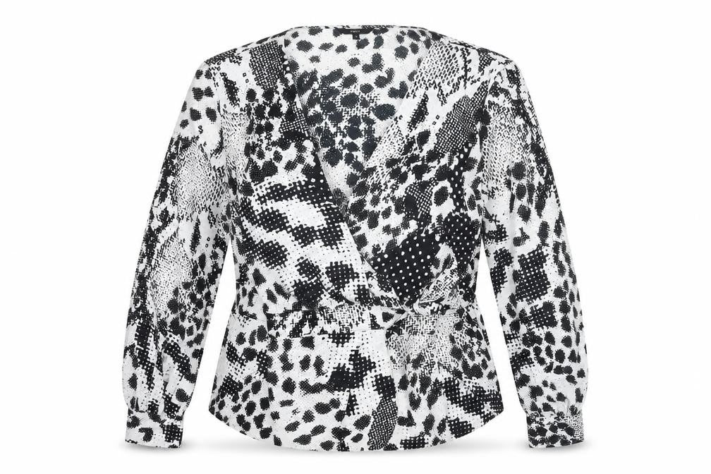Next Womens Black Animal Print V-Neck Wrap Blouse Size 16