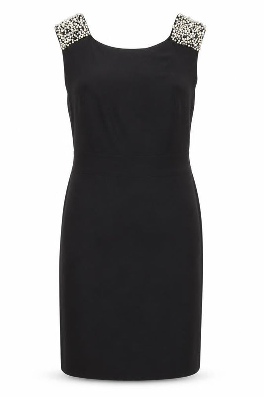 Oasis Women Black Size 12 Beaded Sheath Party Dress