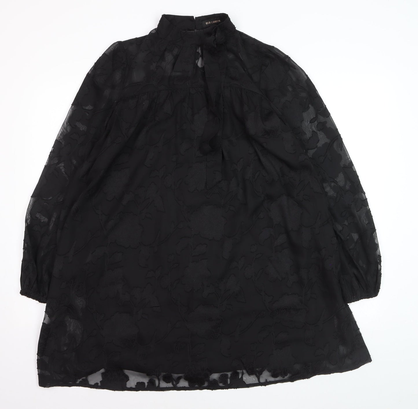 QED London Women Black S Sheer Floral High Neck Shift Dress