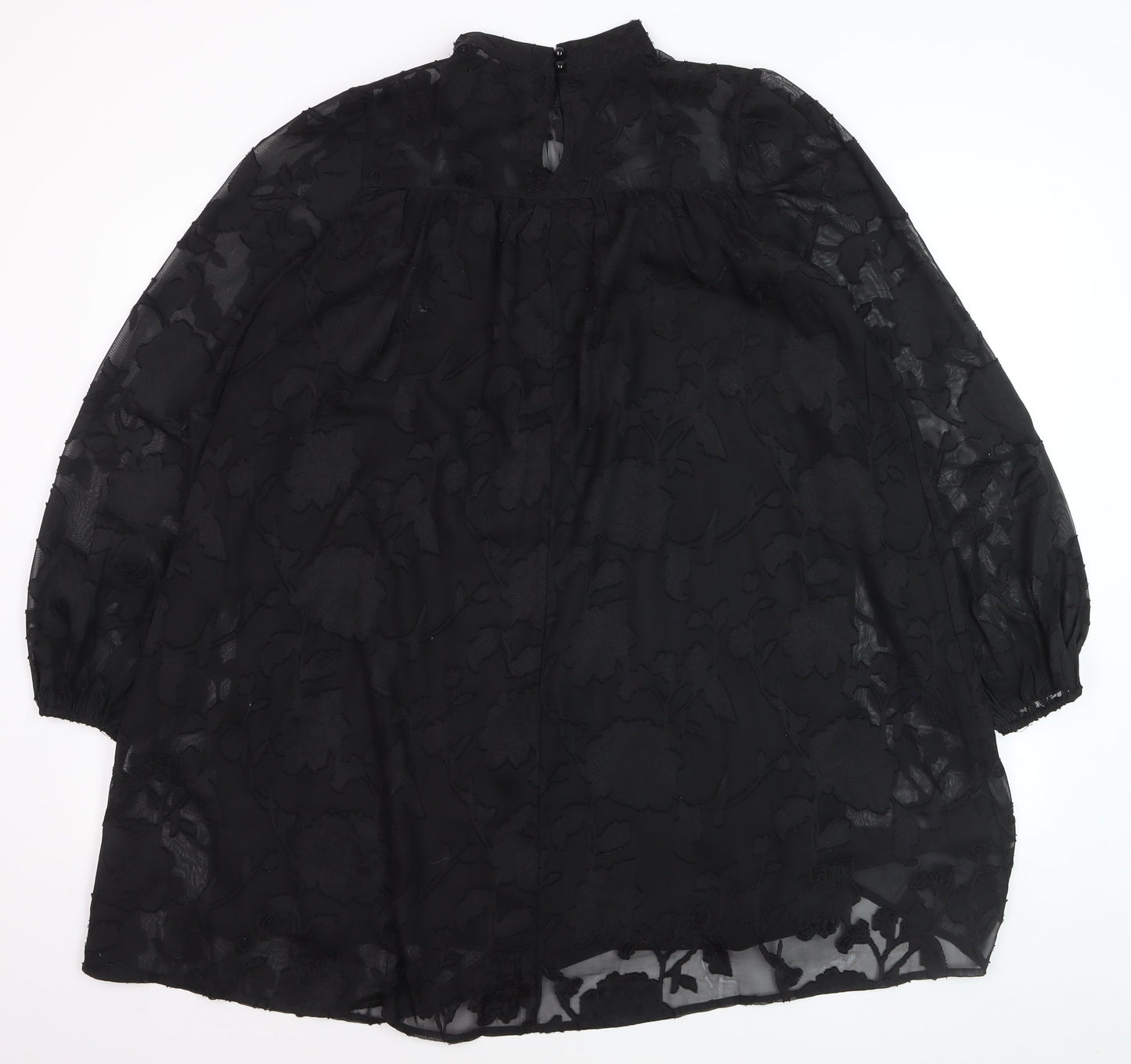 QED London Women Black S Sheer Floral High Neck Shift Dress