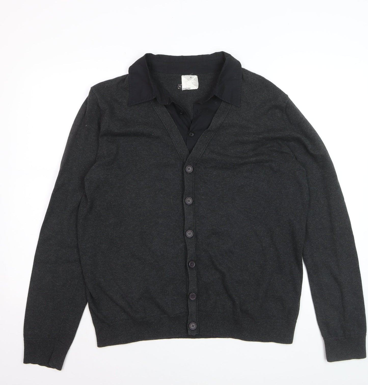 Crafted Women’s Grey V-Neck Button Cardigan XL 100% Cotton Knitwear