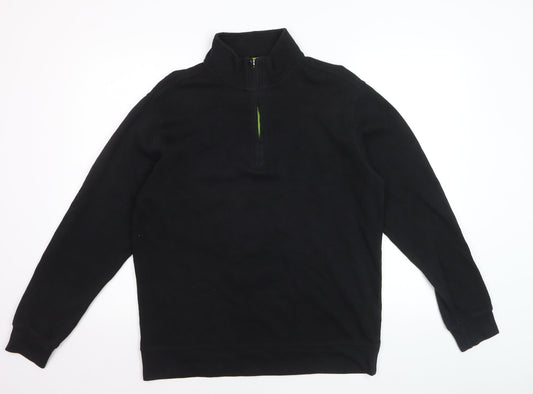 b Mens Black L 1/4 Zip Cotton Pullover Sweatshirt